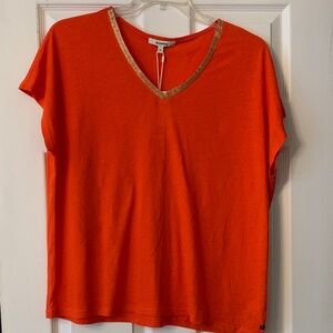 Garcia Orange V-Neck Top with Metallic Trim NWT size XL